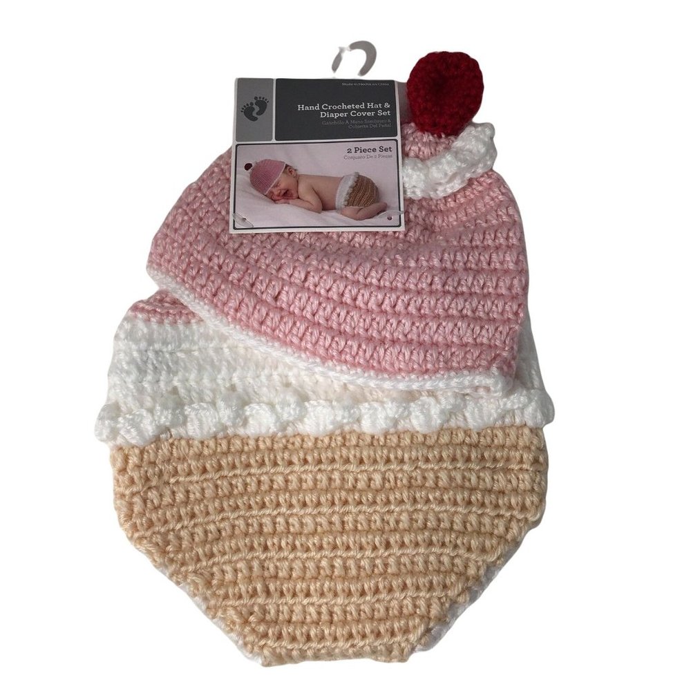 Hand Crocheted Hat And Diaper Cover Ice Cream Sz 0-9 Months Infant Baby Photo